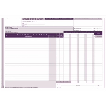 Arkusz spisu z natury z podwójną wyceną A4 342-1